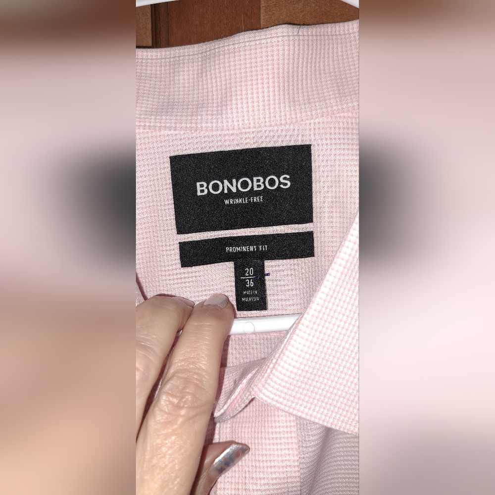 Men's Bonobos Wrinkle Free Prominent Fit 20/36 (2xl) Pink Plaid Button Down...